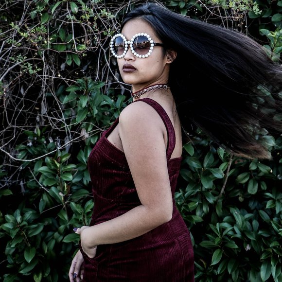 DARK PURPLE-RED CORDUROY DRESS + FRONT ZIPPER - Picture 3 of 4